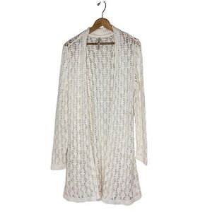 Leo & Nicole Light Ivory knit Pointelle Open Cardigan for Women Size L